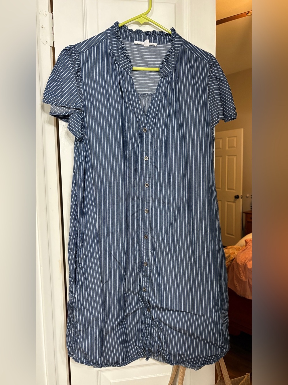 Women’s Blue Stripe Button-Front Dress